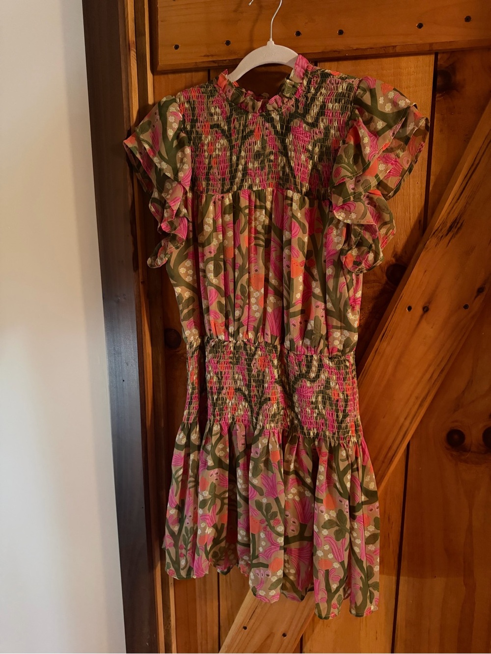 Womens Floral Smocked Ruffle Dress